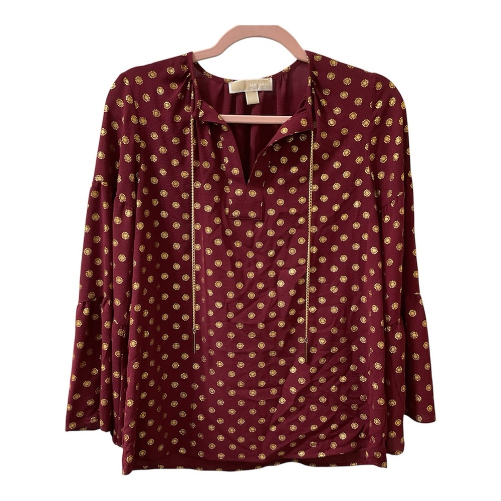 MICHAEL Michael Kors Maroon and Gold Patterned Blouse Size Small